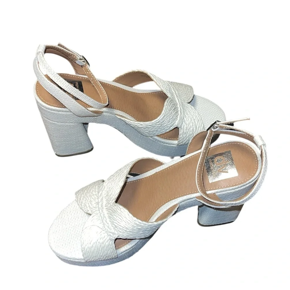 DV DOLCE VITA WAYLAN RAFIA PLATFORM DRESS SANDALS WOMENS WHITE COLOR SIZE 9.5 M
